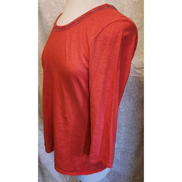T35 Coldwater Creek Fall Orange Tee w/Sparkly beads at neckline Autumn - Picture 6 of 9